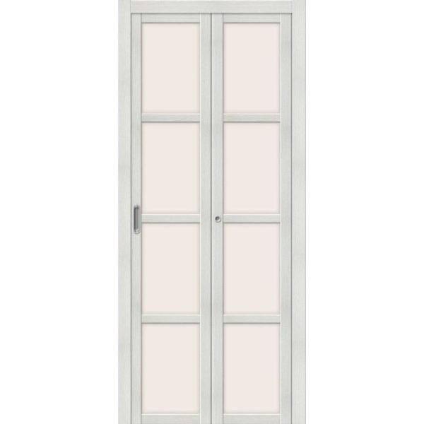 Складная межкомнатная дверь Твигги-V4 (Bianco Veralinga, остеклённая, Magic Fog)