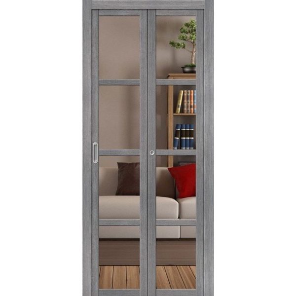 Складная межкомнатная дверь Твигги-V4 (Grey Veralinga, остеклённая, Crystalline)