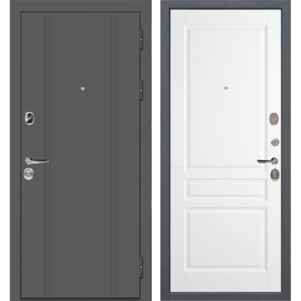 Входная дверь Порту Эмаль серая/Эмаль белая 10 см