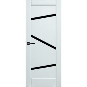 Межкомнатная дверь ДверКо Призма (Шервуд белый, стекло черное)