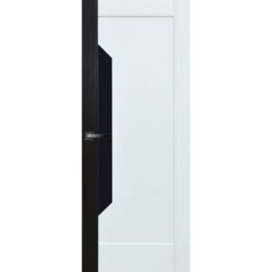 Межкомнатная дверь ДверКо Сектор (Комбинированная, светлая, стекло черное)
