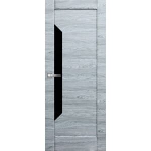 Межкомнатная дверь ДверКо Сектор (Вяз вековой горизонт, стекло черное)
