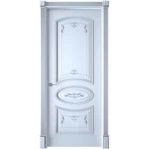 Межкомнатная дверь Interne Doors Багет 3 (Белая эмаль, патина серебро, глухая)
