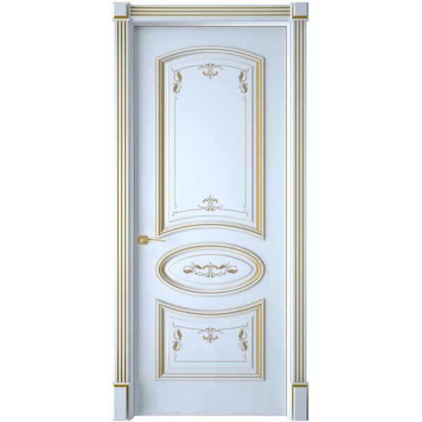 Межкомнатная дверь Interne Doors Багет 3 (Белая эмаль, патина золото, глухая)