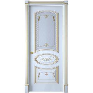 Межкомнатная дверь Interne Doors Багет 3 (Белая эмаль, патина золото, остеклённая)