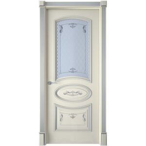 Межкомнатная дверь Interne Doors Багет 3 (Эмаль слоновая кость, патина серебро, остеклённая)