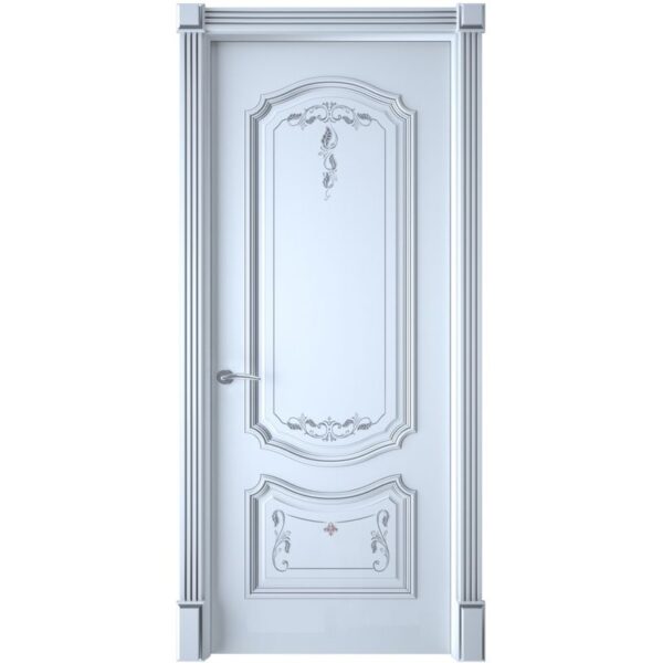 Межкомнатная дверь Interne Doors Багет 4 (Белая эмаль, патина серебро, глухая)