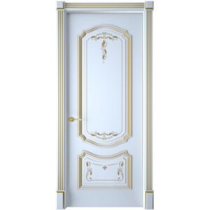 Межкомнатная дверь Interne Doors Багет 4 (Белая эмаль, патина золото, глухая)