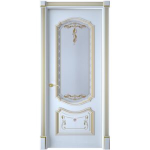 Межкомнатная дверь Interne Doors Багет 4 (Белая эмаль, патина золото, остеклённая)