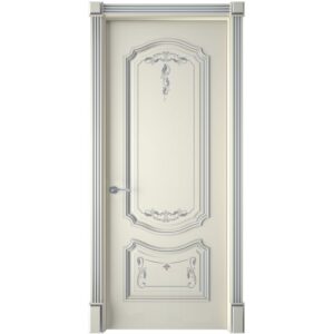 Межкомнатная дверь Interne Doors Багет 4 (Эмаль слоновая кость, патина серебро, глухая)