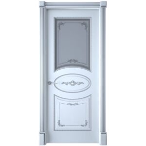 Межкомнатная дверь Interne Doors Амелия (Белая эмаль, патина серебро, остеклённая)