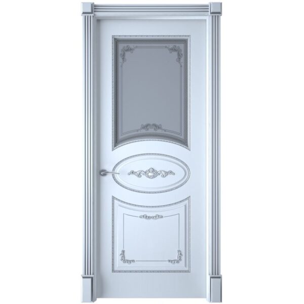 Межкомнатная дверь Interne Doors Амелия (Белая эмаль, патина серебро, остеклённая)