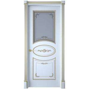 Межкомнатная дверь Interne Doors Амелия (Белая эмаль, патина золото, остеклённая)