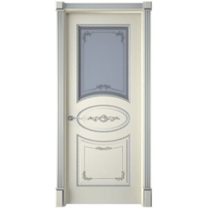 Межкомнатная дверь Interne Doors Амелия (Эмаль слоновая кость, патина серебро, остеклённая)