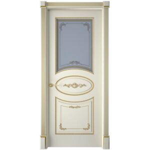 Межкомнатная дверь Interne Doors Амелия (Эмаль слоновая кость, патина золото, остеклённая)