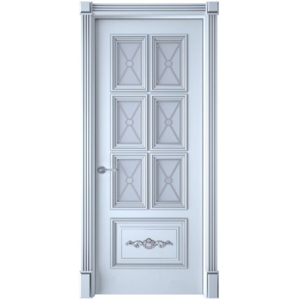 Межкомнатная дверь Interne Doors Багет 10/1 (Белая эмаль, патина серебро, остеклённая)