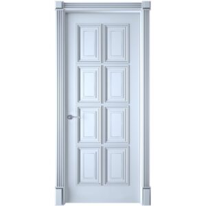 Межкомнатная дверь Interne Doors Багет 10 (Белая эмаль, патина серебро, глухая)