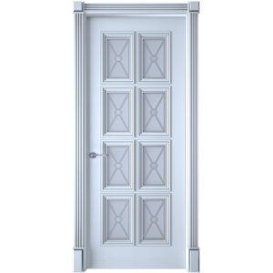 Межкомнатная дверь Interne Doors Багет 10 (Белая эмаль, патина серебро, остеклённая)