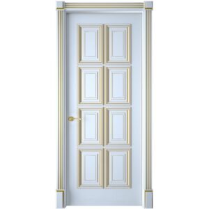 Межкомнатная дверь Interne Doors Багет 10 (Белая эмаль, патина золото, глухая)