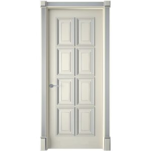 Межкомнатная дверь Interne Doors Багет 10 (Эмаль слоновая кость, патина серебро, глухая)
