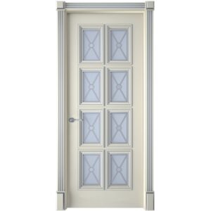 Межкомнатная дверь Interne Doors Багет 10 (Эмаль слоновая кость, патина серебро, остеклённая)