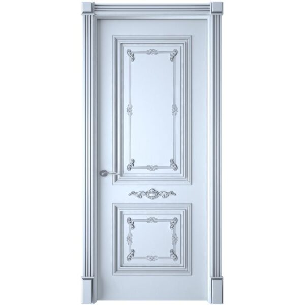 Межкомнатная дверь Interne Doors Багет 31 (Белая эмаль, патина серебро, глухая)