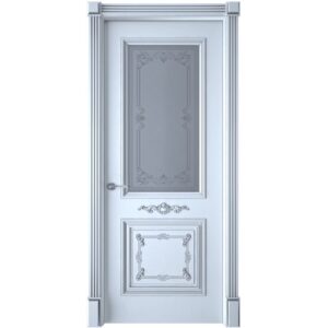 Межкомнатная дверь Interne Doors Багет 31 (Белая эмаль, патина серебро, остеклённая)