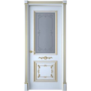 Межкомнатная дверь Interne Doors Багет 31 (Белая эмаль, патина золото, остеклённая)