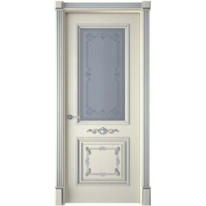 Межкомнатная дверь Interne Doors Багет 31 (Эмаль слоновая кость, патина серебро, остеклённая)