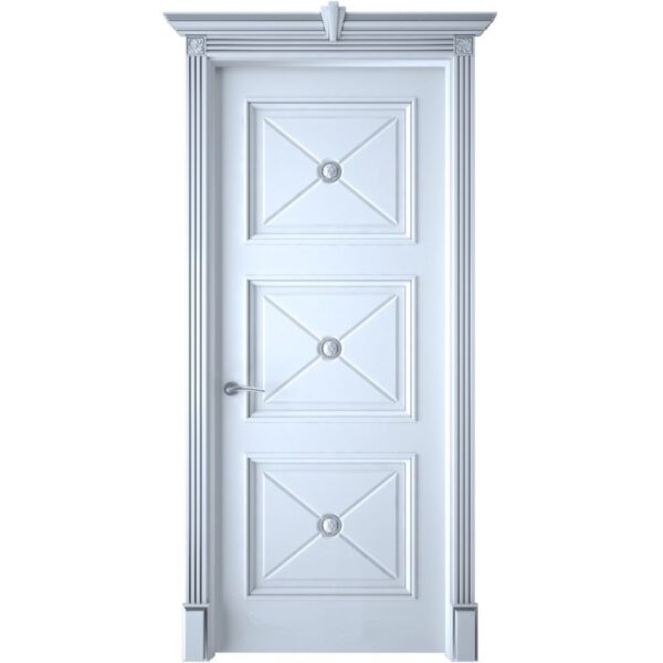 Межкомнатная дверь Interne Doors Багет Плаза (Белая эмаль, патина серебро, глухая)