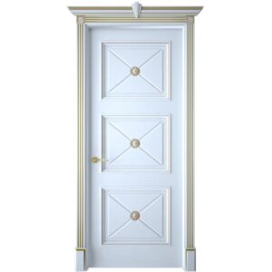 Межкомнатная дверь Interne Doors Багет Плаза (Белая эмаль, патина золото, глухая)