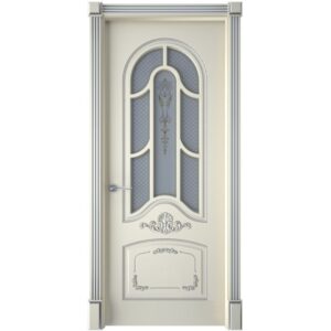 Межкомнатная дверь Interne Doors Болонья (Эмаль слоновая кость, патина серебро, остеклённая)