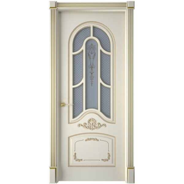 Межкомнатная дверь Interne Doors Болонья (Эмаль слоновая кость, патина золото, остеклённая)
