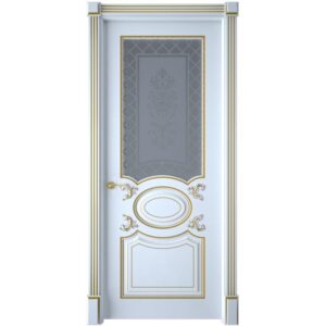 Межкомнатная дверь Interne Doors Галант (Белая эмаль, патина золото, остеклённая)