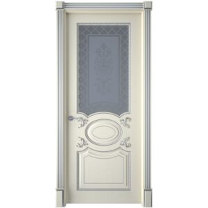 Межкомнатная дверь Interne Doors Галант (Эмаль слоновая кость, патина серебро, остеклённая)