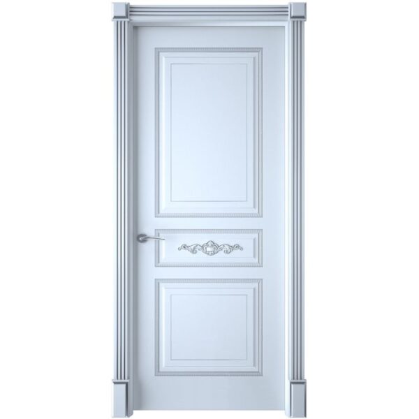 Межкомнатная дверь Interne Doors Лацио (Белая эмаль, патина серебро, глухая)