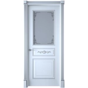 Межкомнатная дверь Interne Doors Лацио (Белая эмаль, патина серебро, остеклённая)