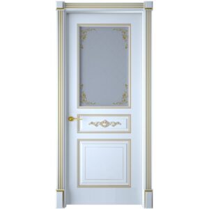 Межкомнатная дверь Interne Doors Лацио (Белая эмаль, патина золото, остеклённая)