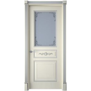 Межкомнатная дверь Interne Doors Лацио (Эмаль слоновая кость, патина серебро, остеклённая)