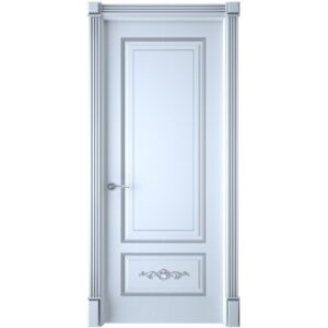 Межкомнатная дверь Interne Doors Леон (Белая эмаль, патина серебро, глухая)