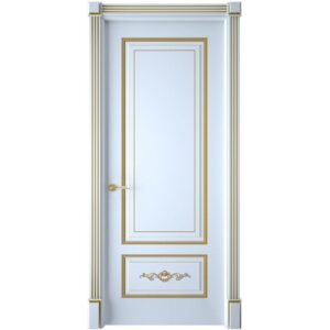 Межкомнатная дверь Interne Doors Леон (Белая эмаль, патина золото, глухая)