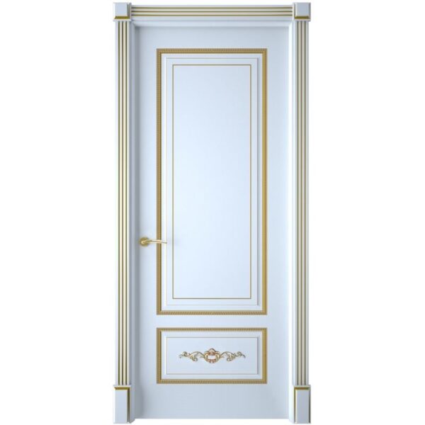 Межкомнатная дверь Interne Doors Леон (Белая эмаль, патина золото, глухая)