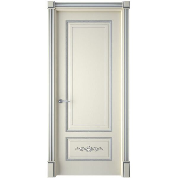 Межкомнатная дверь Interne Doors Леон (Эмаль слоновая кость, патина серебро, глухая)