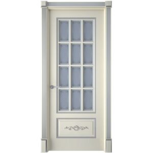 Межкомнатная дверь Interne Doors Леон (Эмаль слоновая кость, патина серебро, остеклённая)