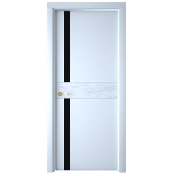 Межкомнатная дверь Interne Doors Line S2 (Белая эмаль, черное стекло)