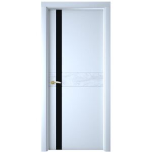 Межкомнатная дверь Interne Doors Line S6 (Белая эмаль, черное стекло)