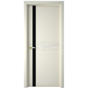 Межкомнатная дверь Interne Doors Line S6 (Слоновая кость, черное стекло)