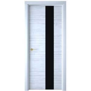 Межкомнатная дверь Interne Doors Line S8 (Белая эмаль, черное стекло)