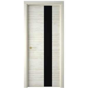 Межкомнатная дверь Interne Doors Line S8 (Слоновая кость, черное стекло)