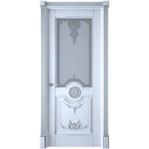 Межкомнатная дверь Interne Doors Марокко (Белая эмаль, патина серебро, остеклённая)